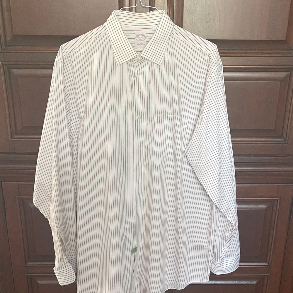 Brooks Brothers White Dress Shirt with Thin Black Stripes